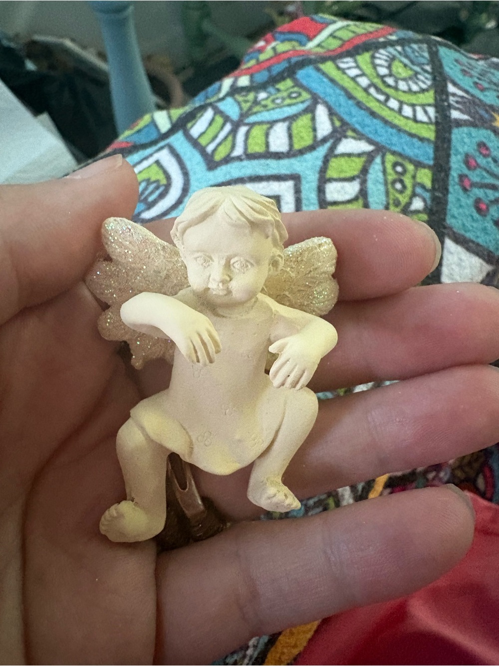 AngelStar Vintage Pot Sitters Set of 6 Cherub Angels Glitter Wings 2.5”